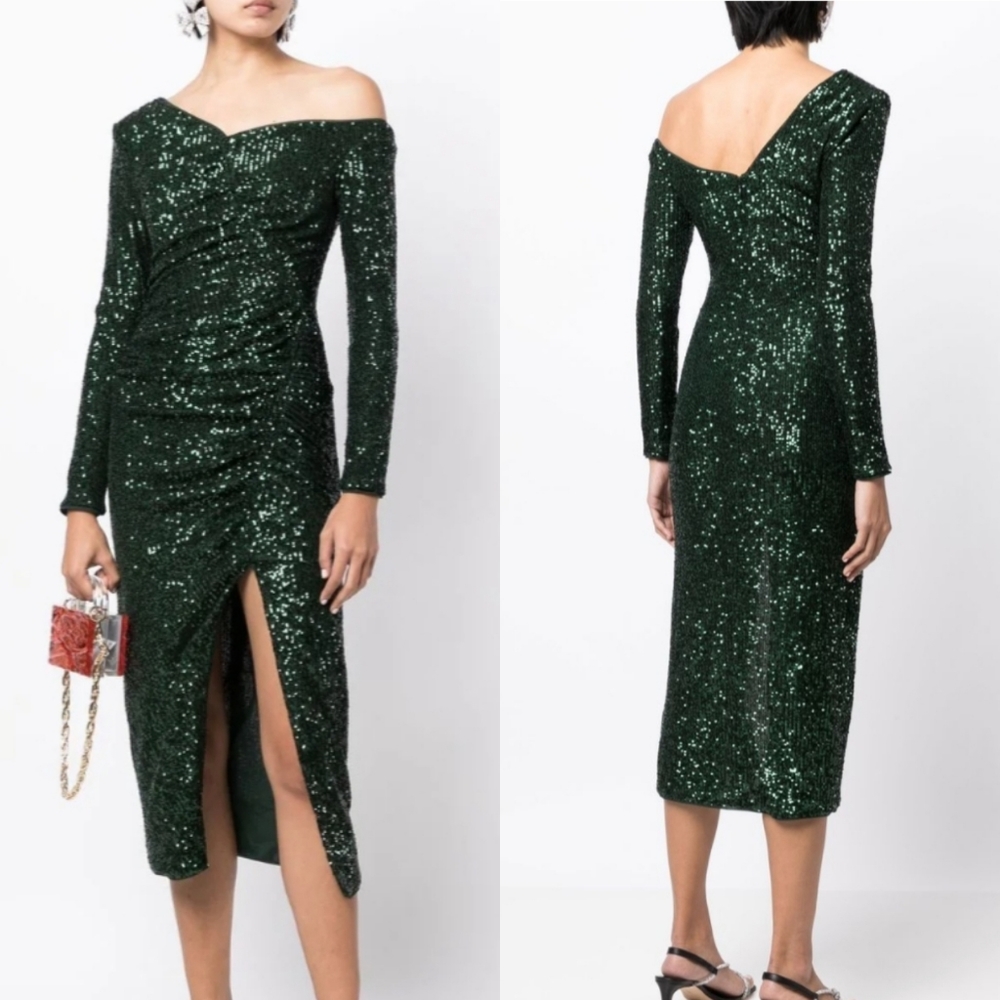 Self Portrait | Green Sequin Embellished Midi Dress